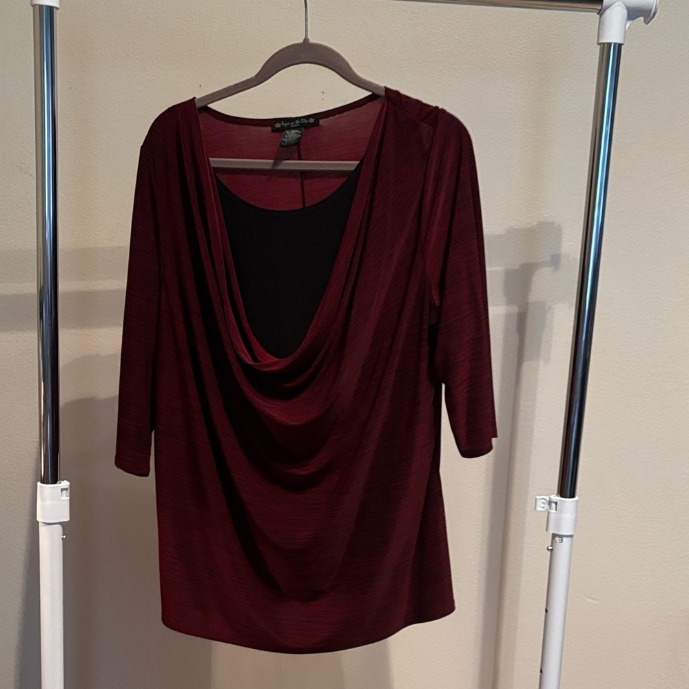 Suzie In The City Maroon Drape Neck Top